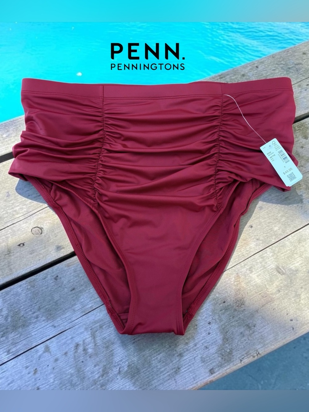 Penningtons, Plus Size X, High Waist Ruched Tummy Control Bikini Bottom, Red